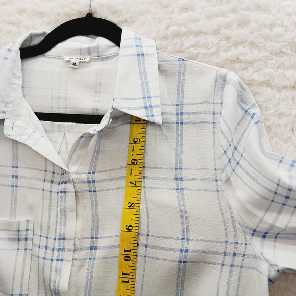 Blouse Size M Blue Plaid Office Siren Capsule Wardrobe Minimalist Long Sleeve - Picture 10 of 16